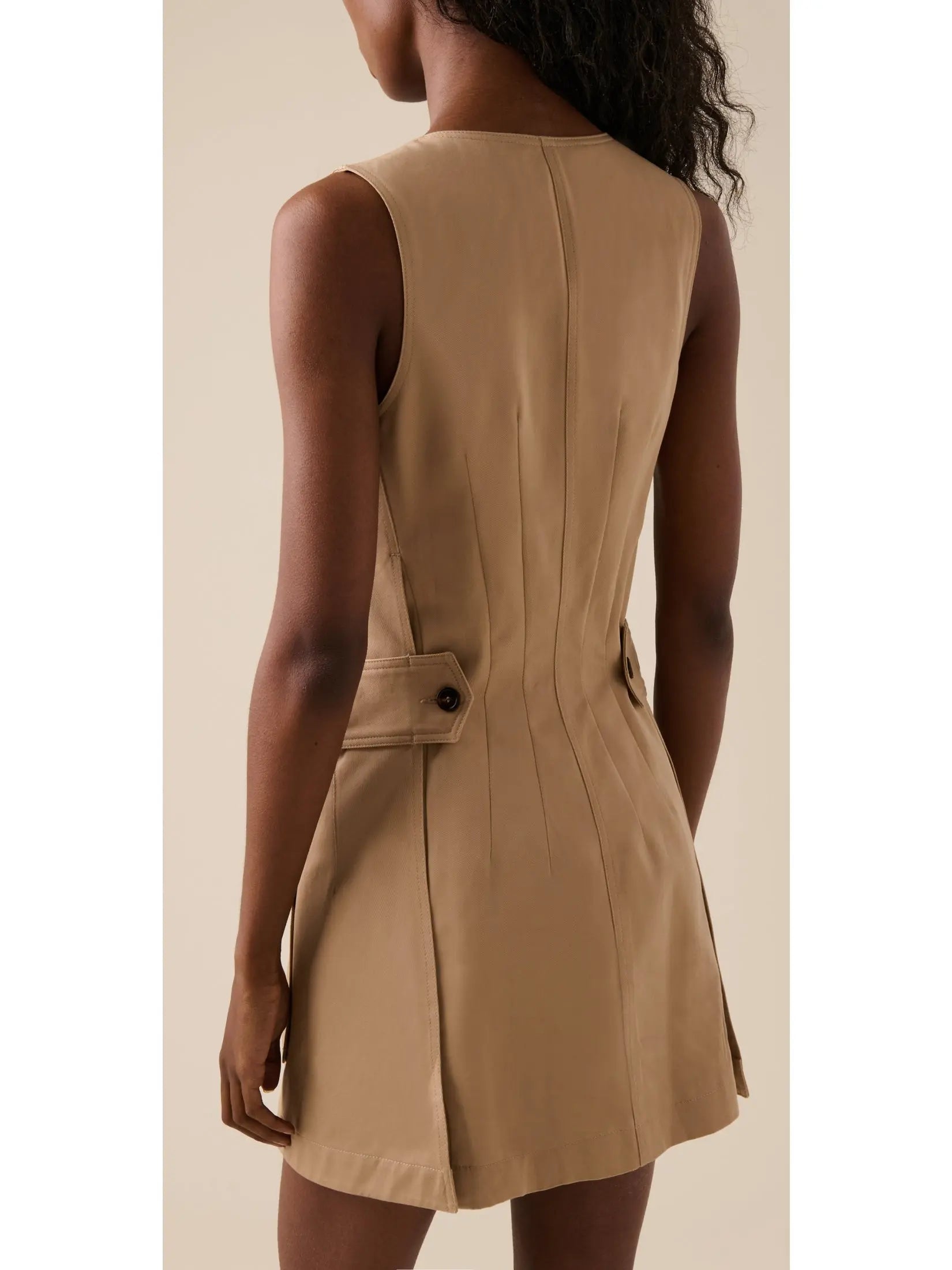 Beige Zipped Utility Cotton Cargo Mini Dress - Dresses