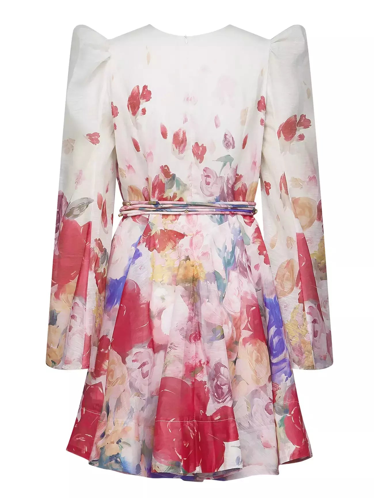 Belted Abstract Watercolor Floral Print Dress - Dresses