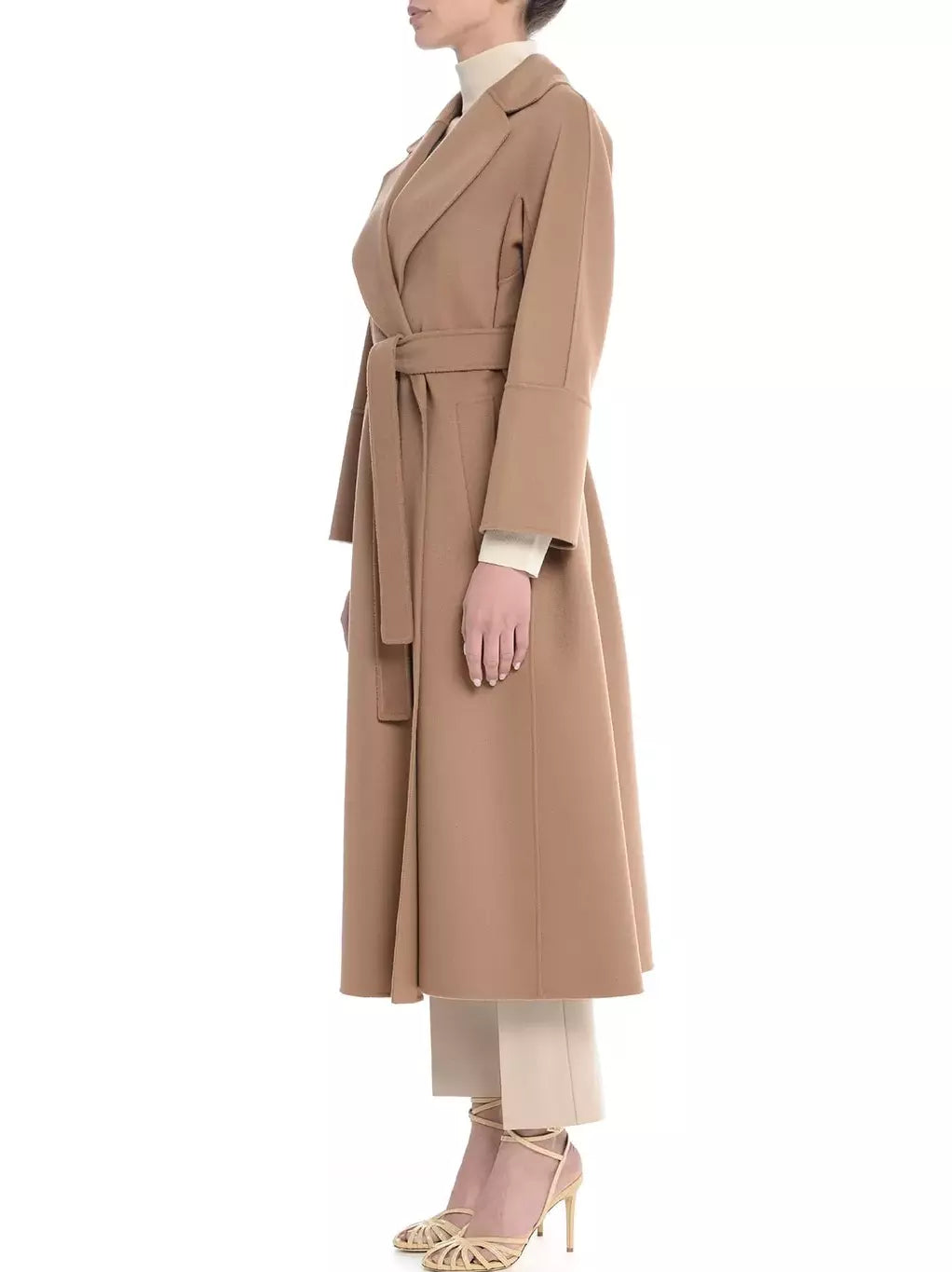 Belted Bathrobe Style Wool Wrap Coat in Camel - Coats