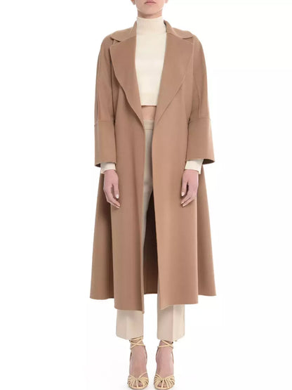 Belted Bathrobe Style Wool Wrap Coat in Camel - Coats