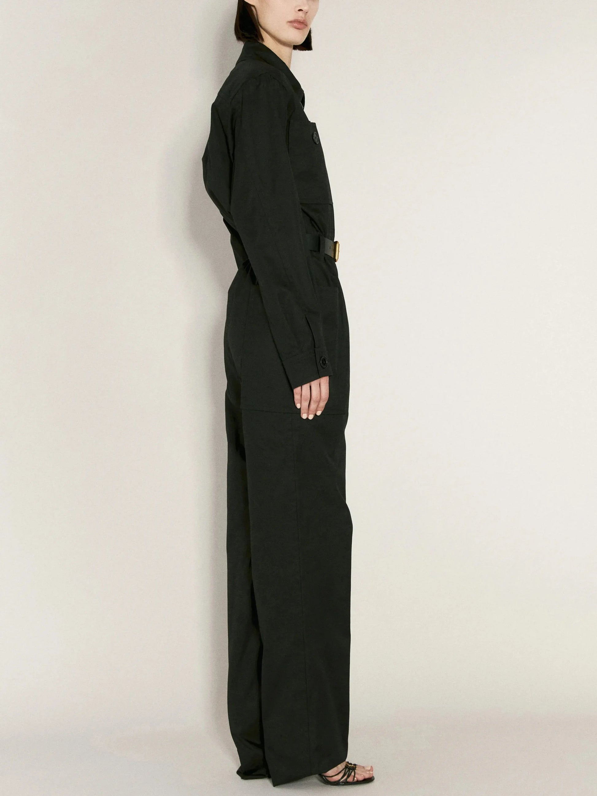 Belted Black Cotton Cargo Jumpsuit - Suits & Sets