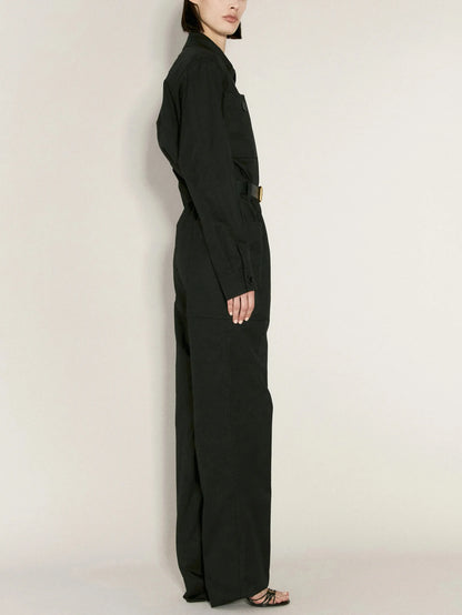 Belted Black Cotton Cargo Jumpsuit - Suits & Sets