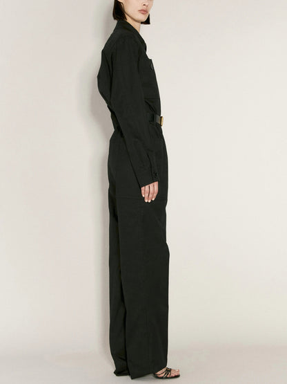 Belted Black Cotton Cargo Jumpsuit - Suits & Sets