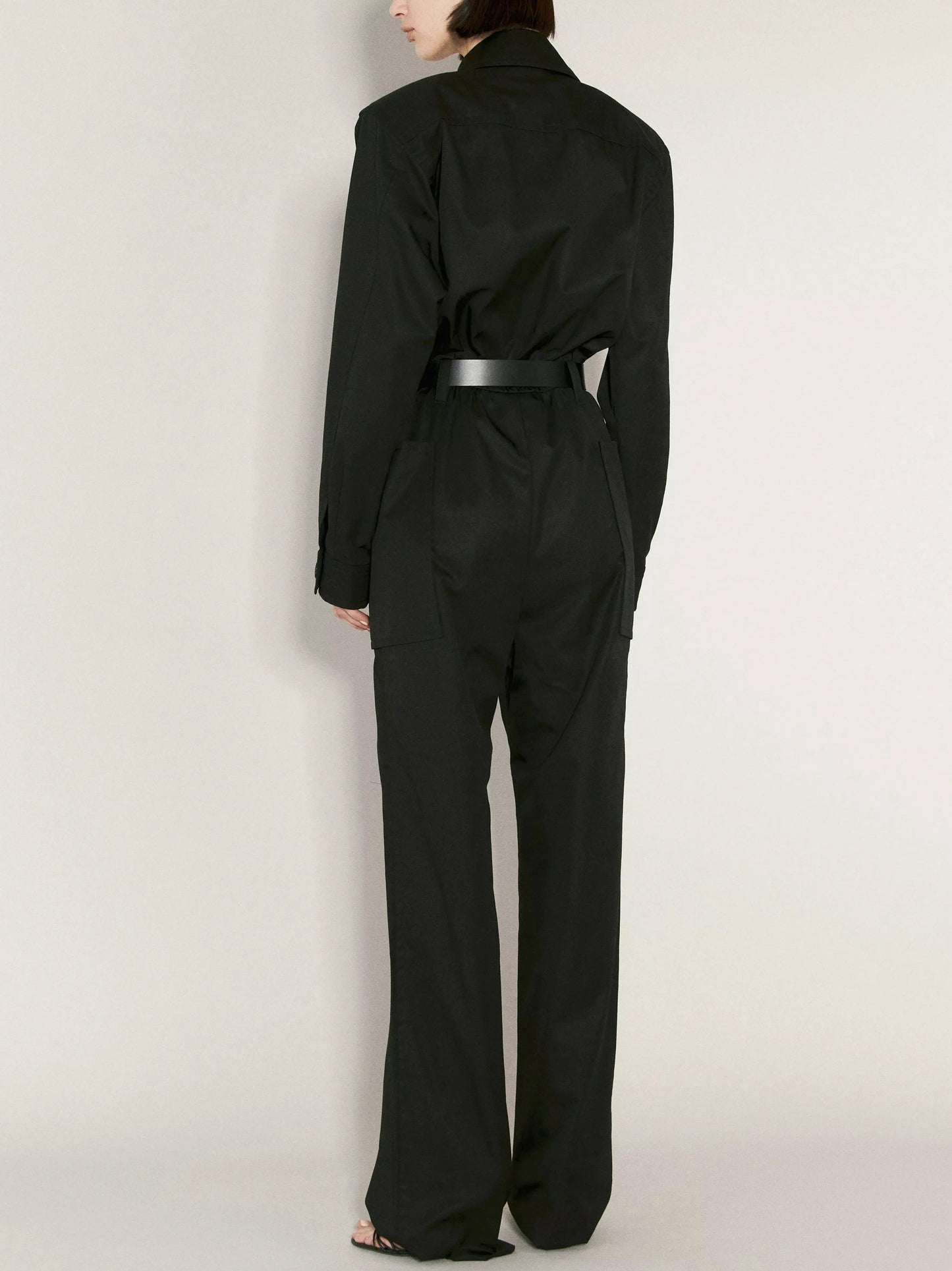 Belted Black Cotton Cargo Jumpsuit - Suits & Sets