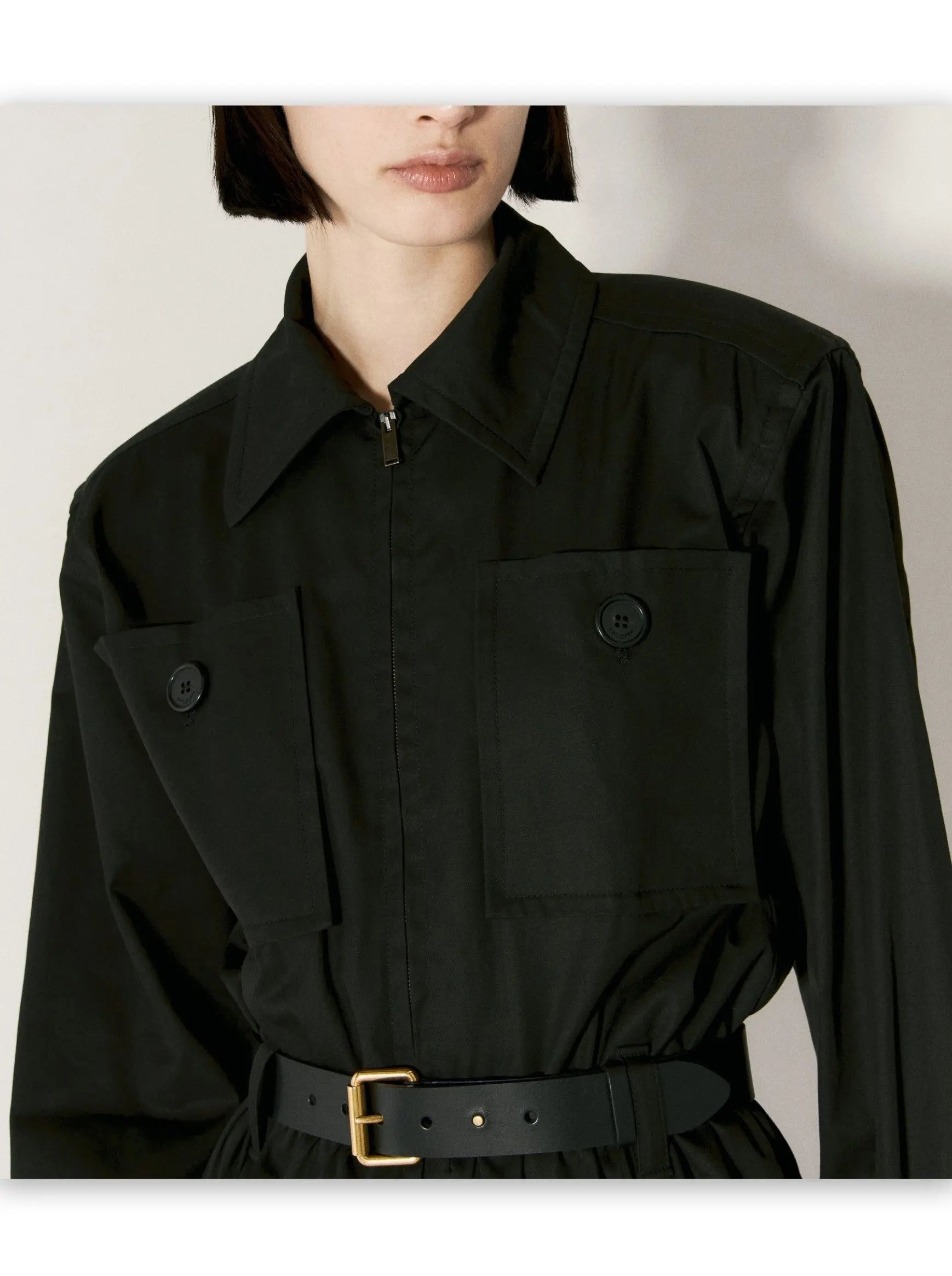 Belted Black Cotton Cargo Jumpsuit - Suits & Sets