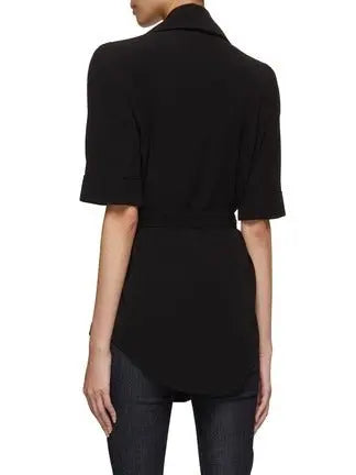 Belted Black Crepe Safari Shirt - Tops