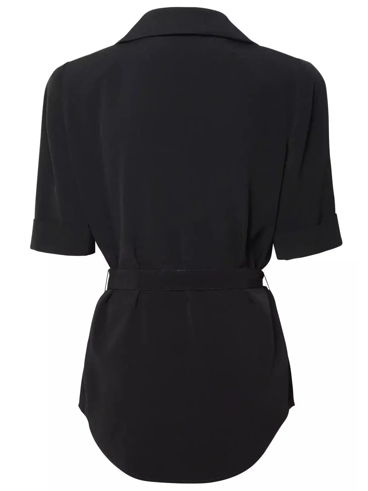 Belted Black Crepe Safari Shirt - Tops