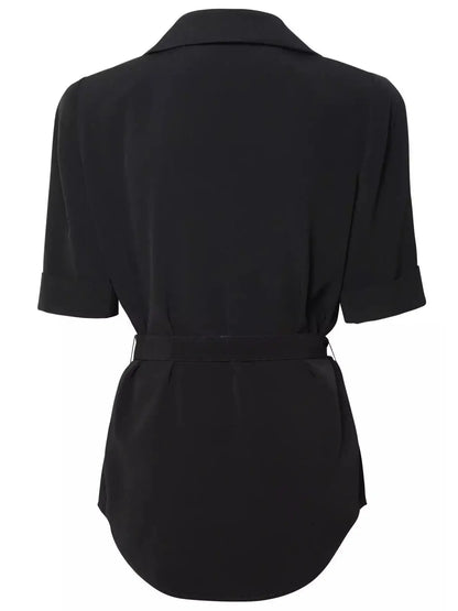 Belted Black Crepe Safari Shirt - Tops