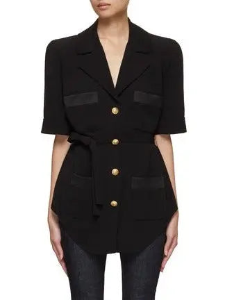 Belted Black Crepe Safari Shirt - Tops