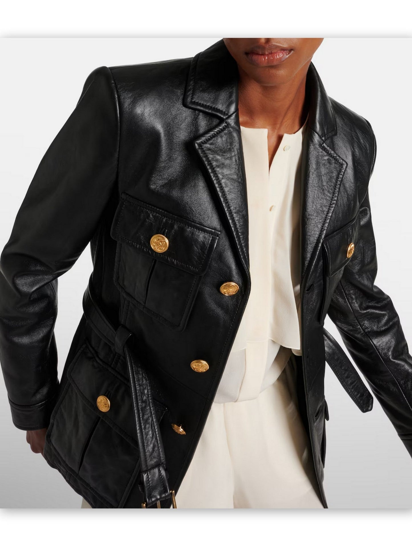 Belted Black Lambskin Leather Safari Jacket - Jackets