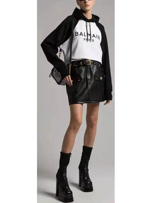 Belted Black Leather Western Mini Skirt - Skirts