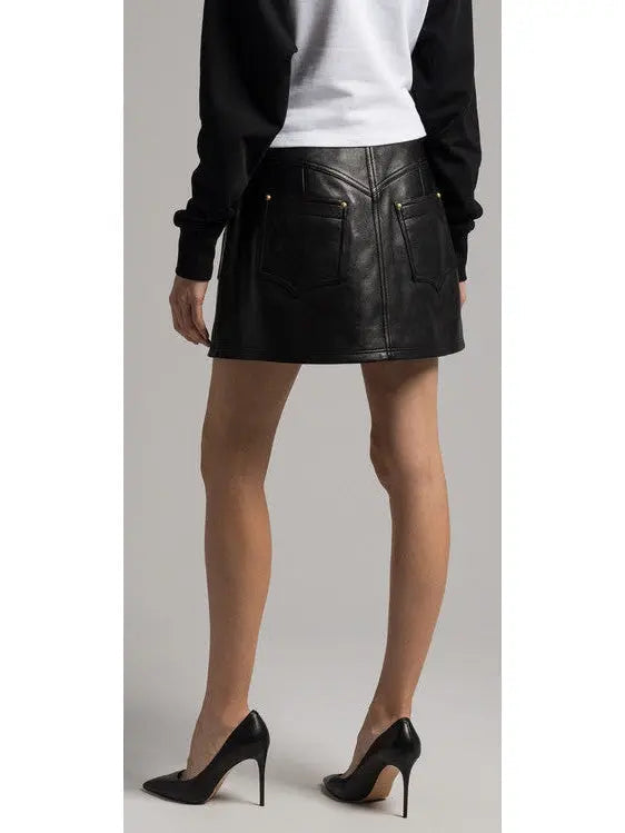 Belted Black Leather Western Mini Skirt - Skirts