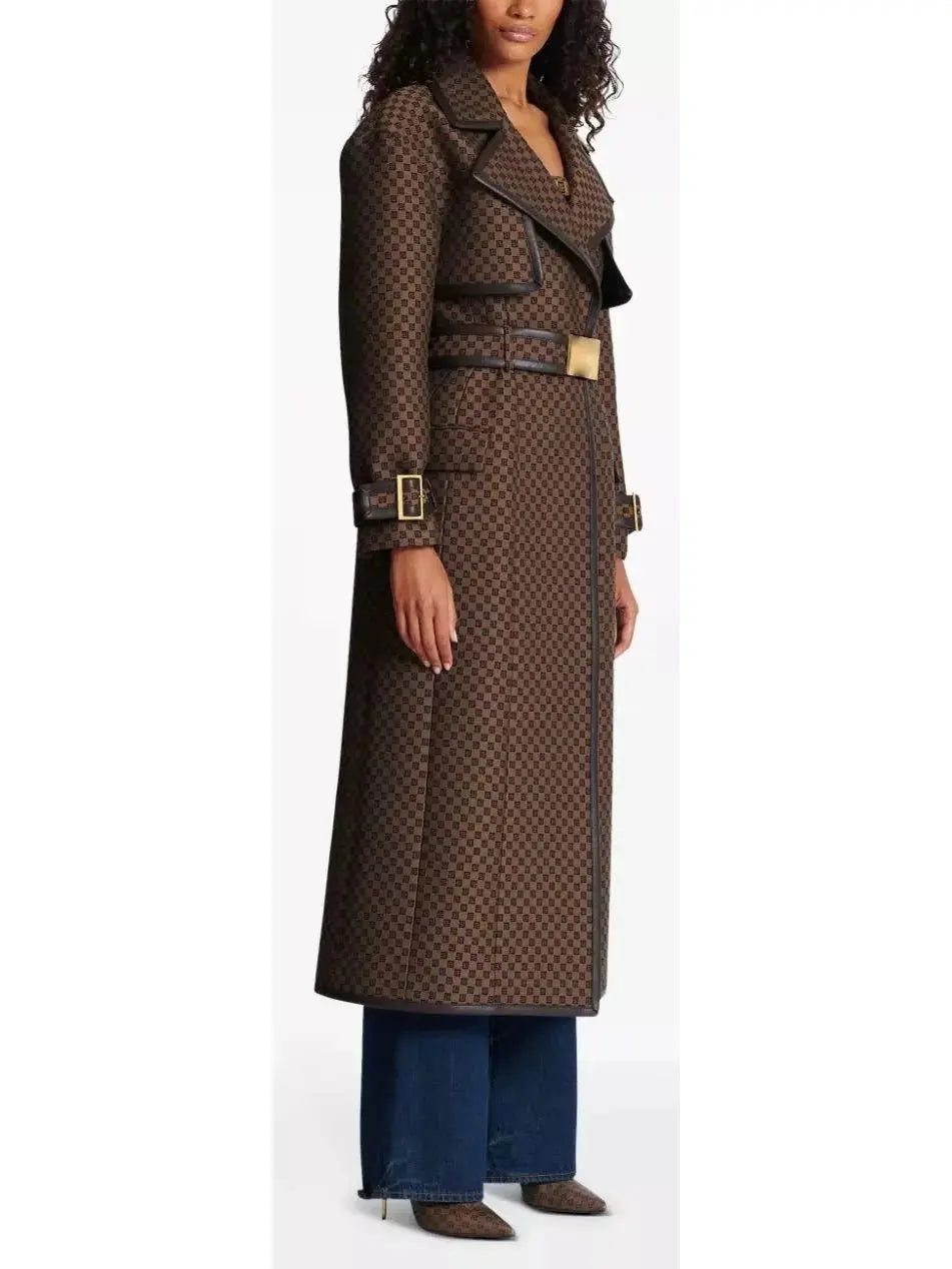 Belted Buckled Jacquard Monogram Trench Coat - Coats