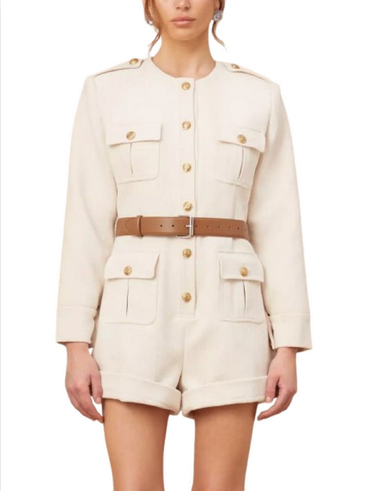 Belted Button-Embellished Short Jumpsuit - Suits & Sets