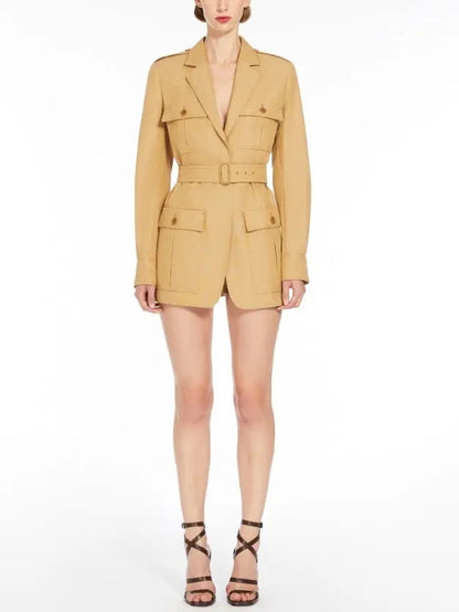 Belted Canvas Long Safari Jacket - Jackets