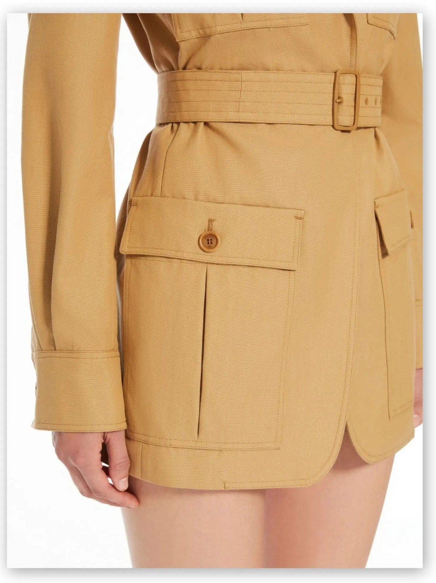 Belted Canvas Long Safari Jacket - Jackets