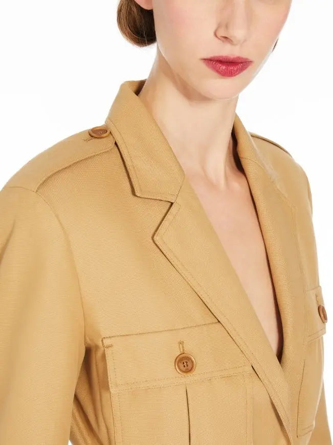 Belted Canvas Long Safari Jacket - Jackets