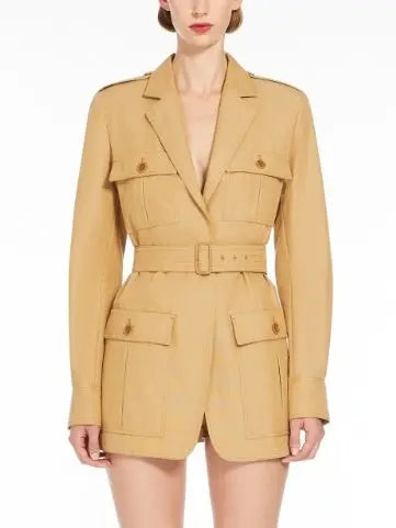 Belted Canvas Long Safari Jacket - Jackets