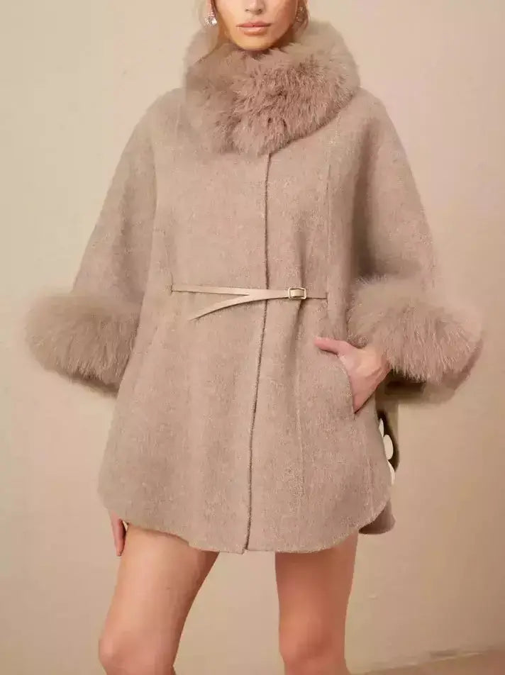 Belted Cashmere and Fur Cape Coat - Coats