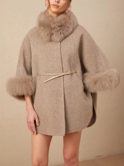 Belted Cashmere and Fur Cape Coat - Coats