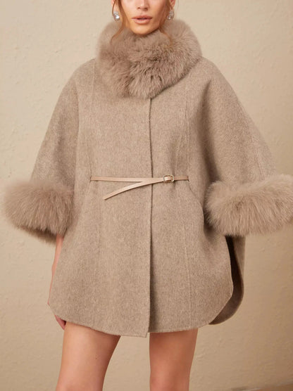 Belted Cashmere and Fur Cape Coat - Coats