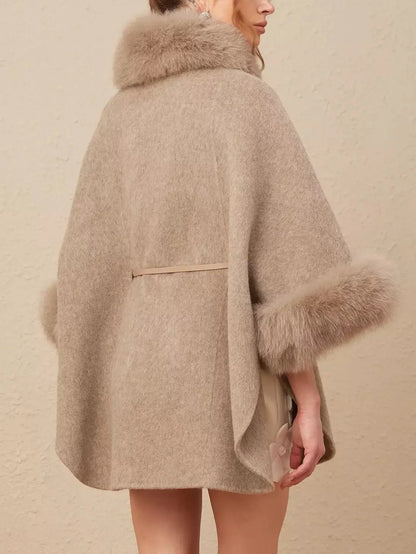 Belted Cashmere and Fur Cape Coat - Coats