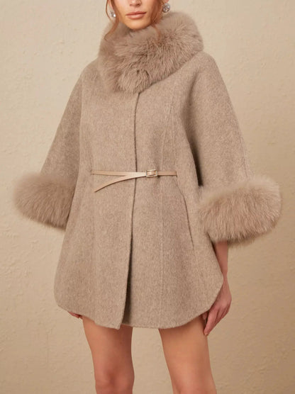 Belted Cashmere and Fur Cape Coat - Coats