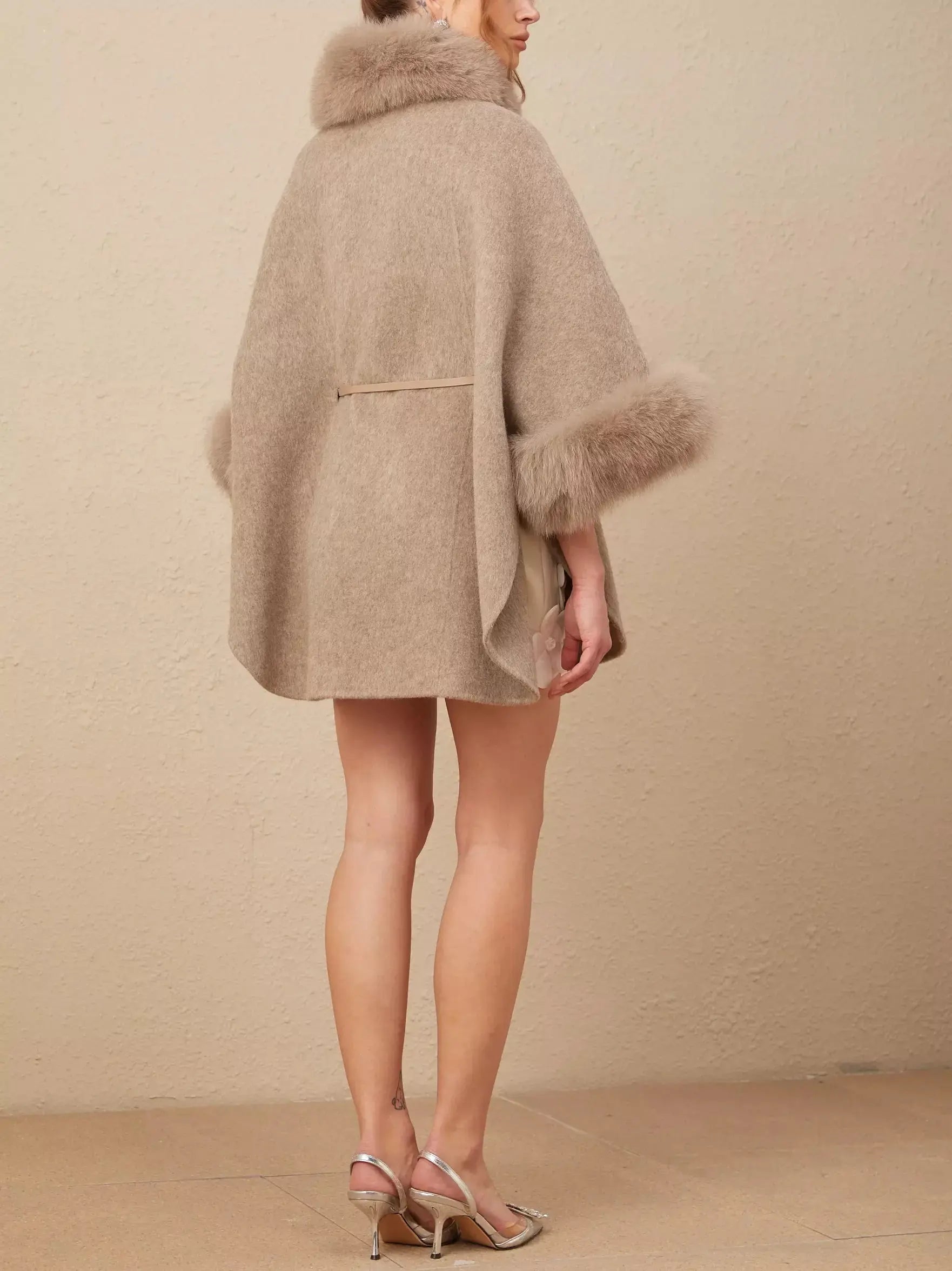 Belted Cashmere and Fur Cape Coat - Coats