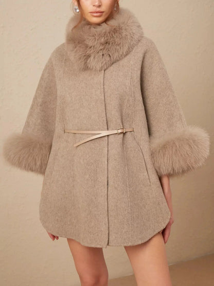 Belted Cashmere and Fur Cape Coat - Coats