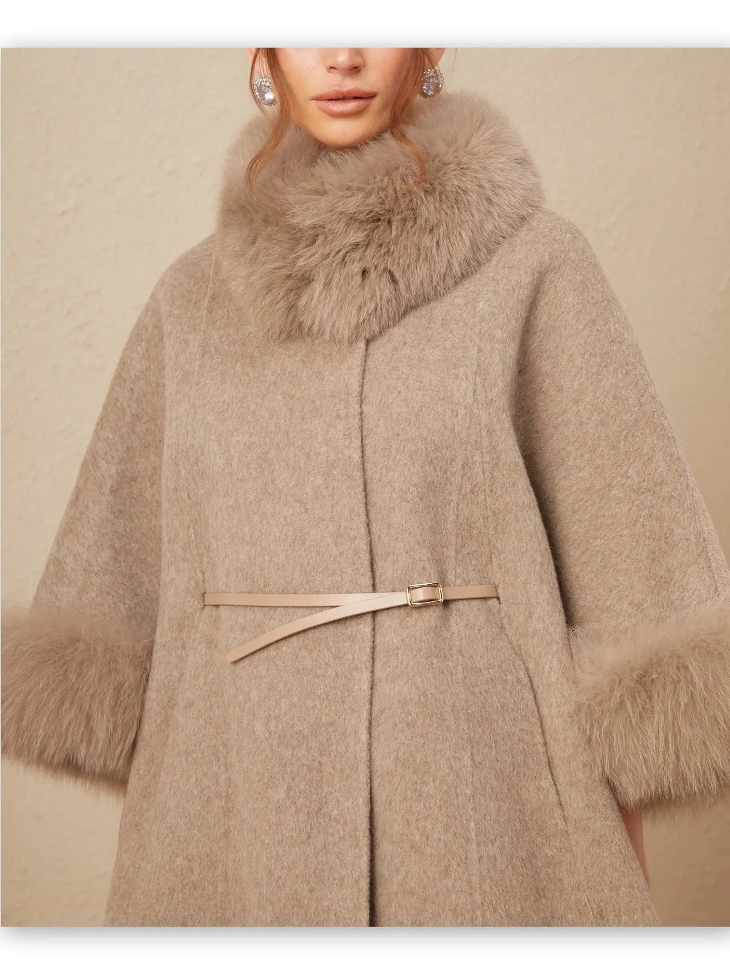 Belted Cashmere and Fur Cape Coat - Coats