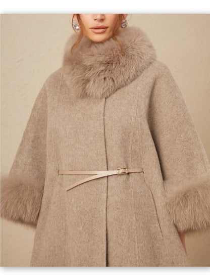 Belted Cashmere and Fur Cape Coat - Coats