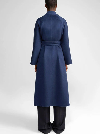 Belted Cashmere and Wool Coat in Blue - Coats