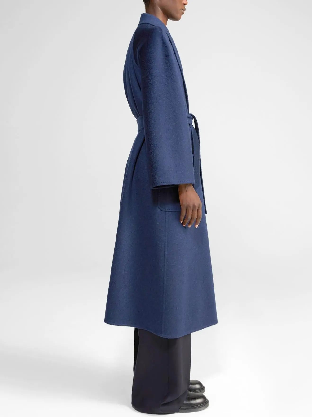 Belted Cashmere and Wool Coat in Blue - Coats