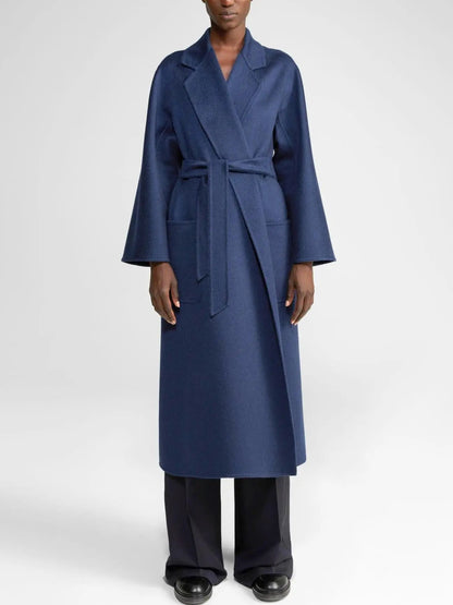 Belted Cashmere and Wool Coat in Blue - Coats