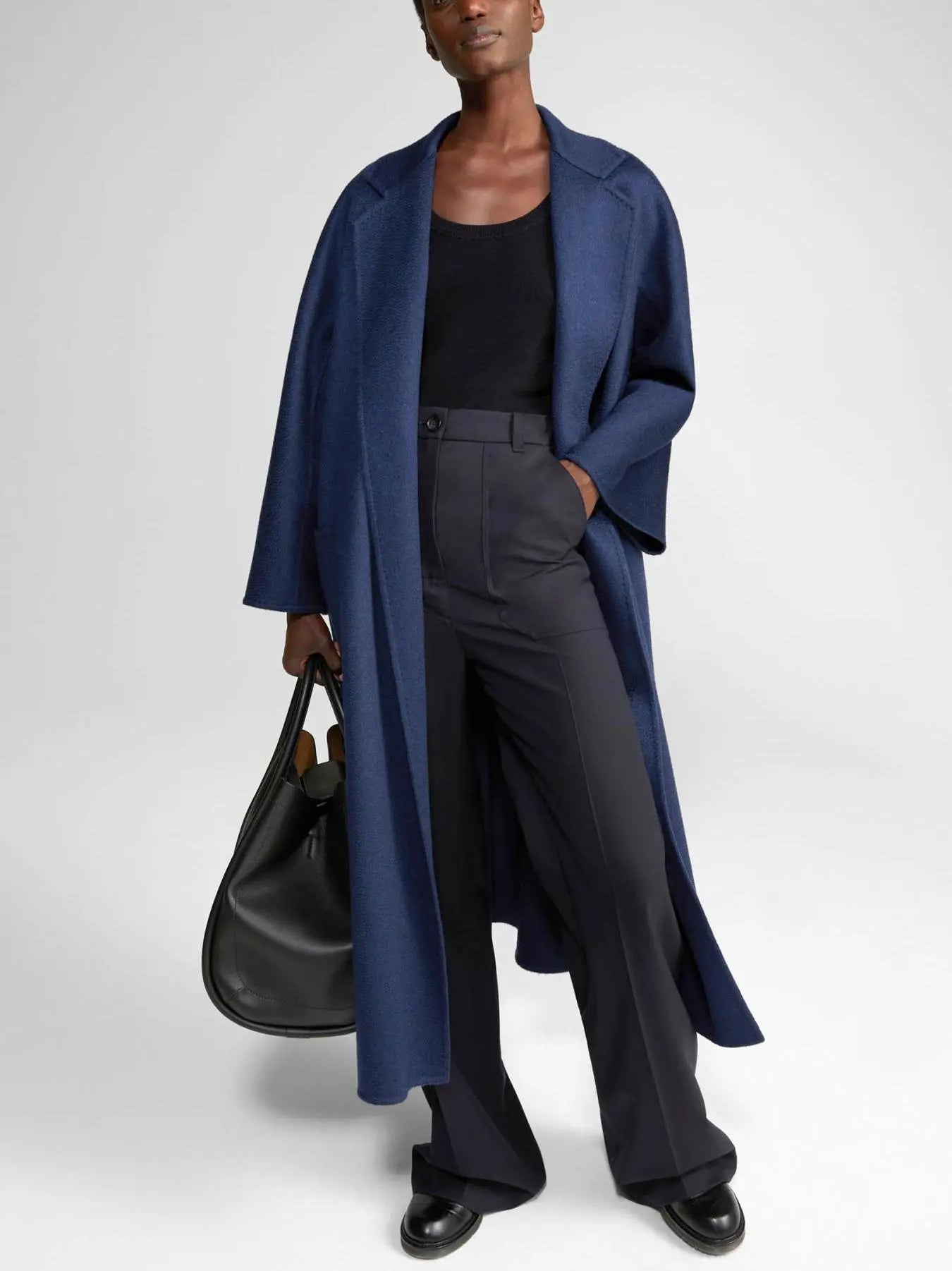 Belted Cashmere and Wool Coat in Blue - Coats