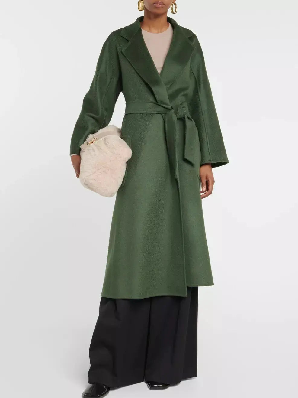 Belted Cashmere and Wool Coat in Dark Green - Coats