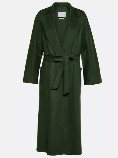 Belted Cashmere and Wool Coat in Dark Green - Coats