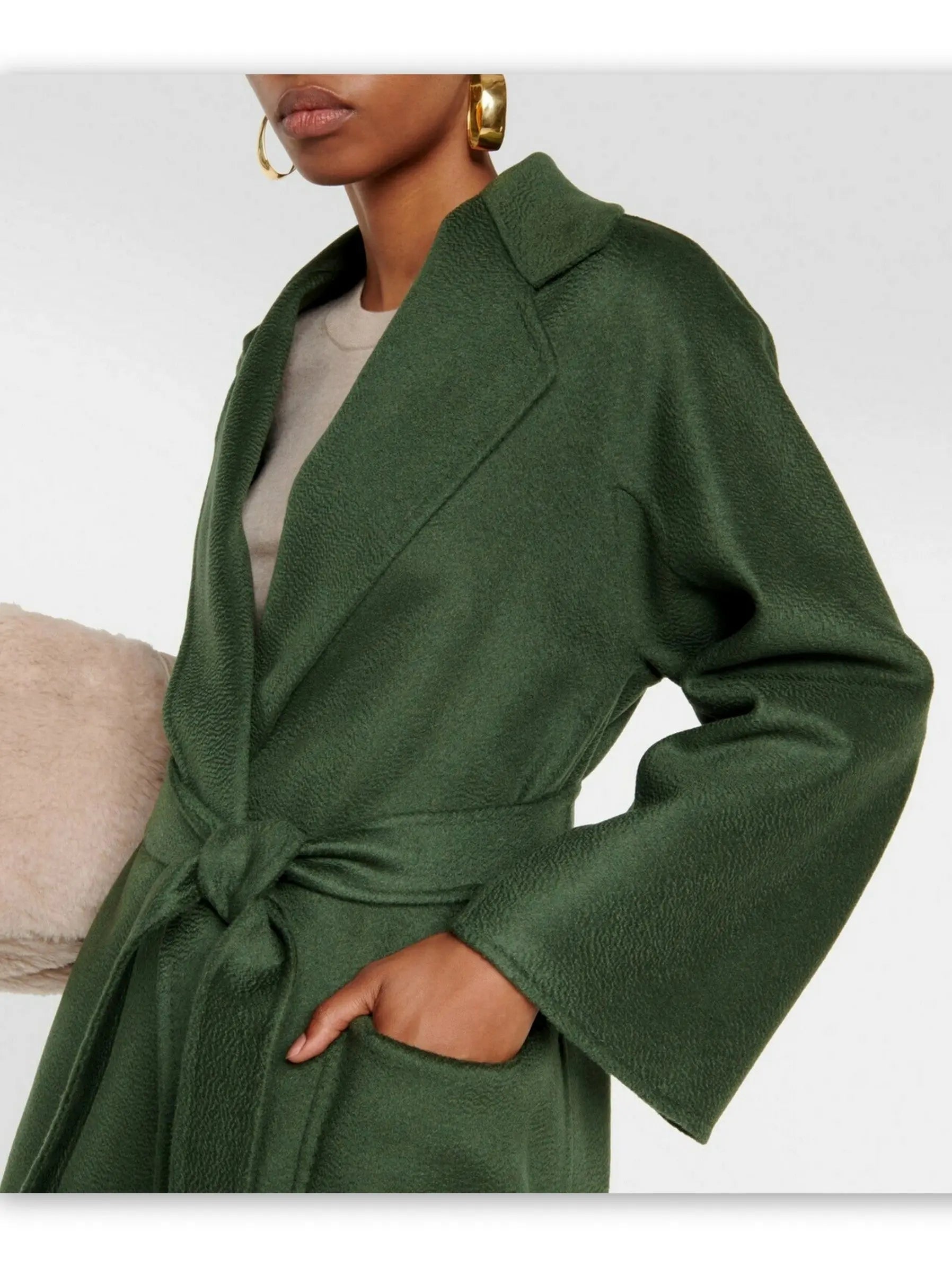 Belted Cashmere and Wool Coat in Dark Green - Coats