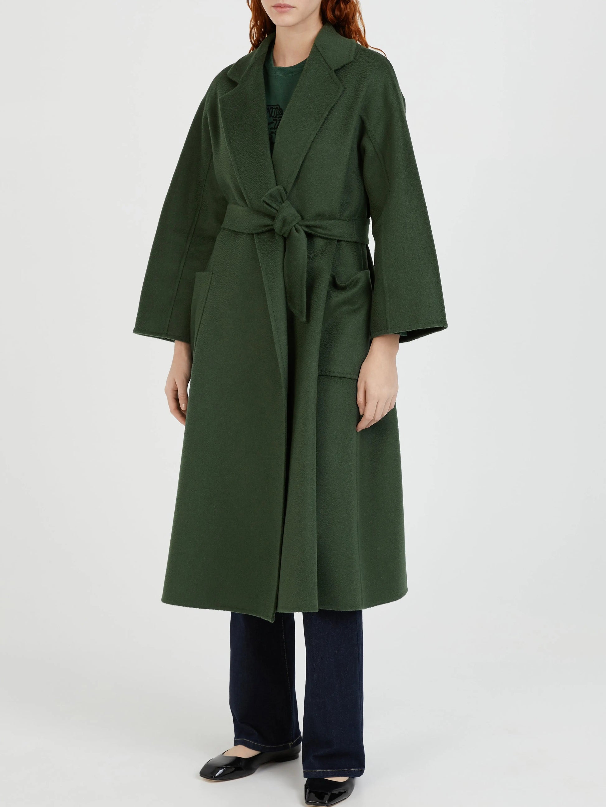 Belted Cashmere and Wool Coat in Dark Green - Coats