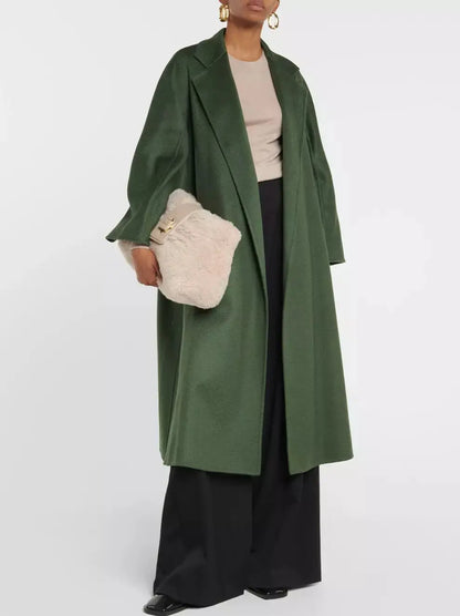 Belted Cashmere and Wool Coat in Dark Green - Coats