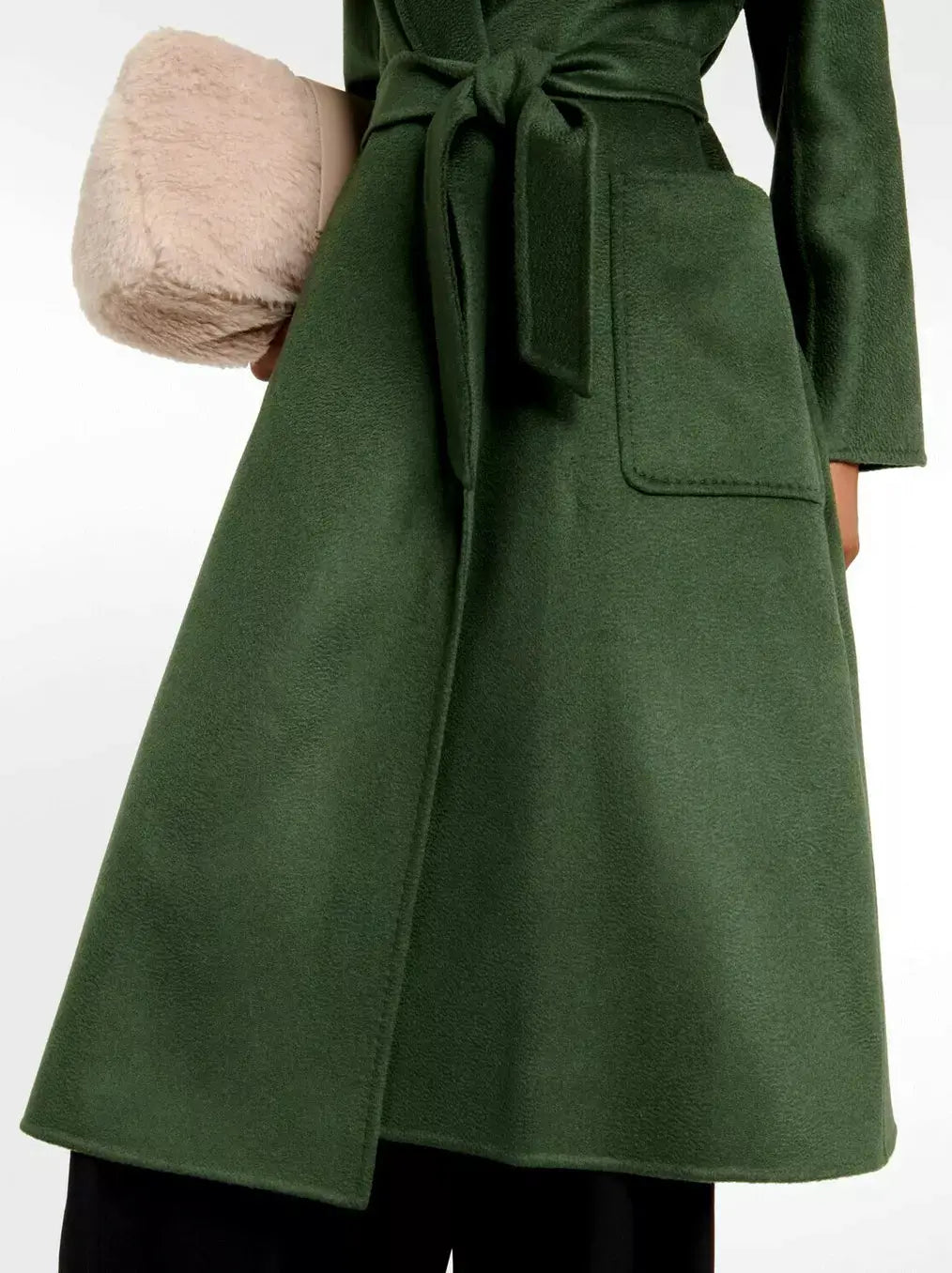 Belted Cashmere and Wool Coat in Dark Green - Coats