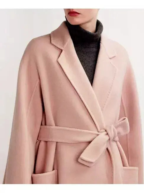 Belted Cashmere and Wool Coat in Dusty Pink - Coats