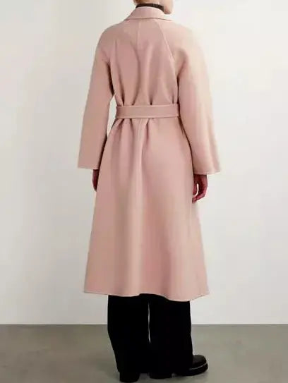 Belted Cashmere and Wool Coat in Dusty Pink - Coats