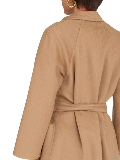 Belted Cashmere and Wool Coat in Natural Beige - Coats