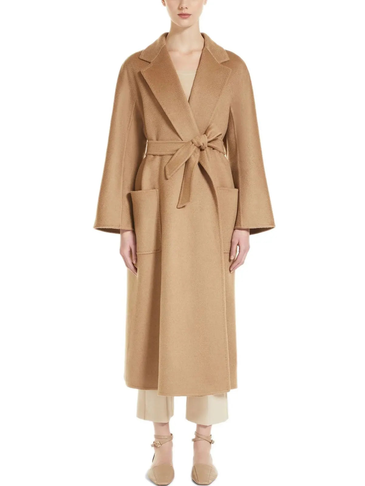 Belted Cashmere and Wool Coat in Natural Beige - Coats