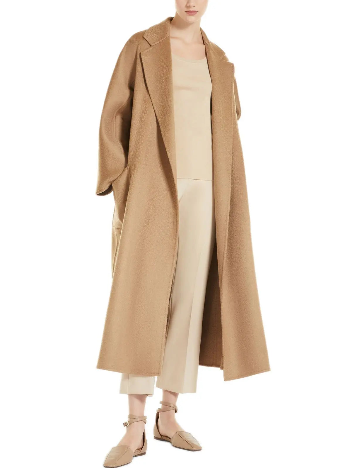 Belted Cashmere and Wool Coat in Natural Beige - Coats