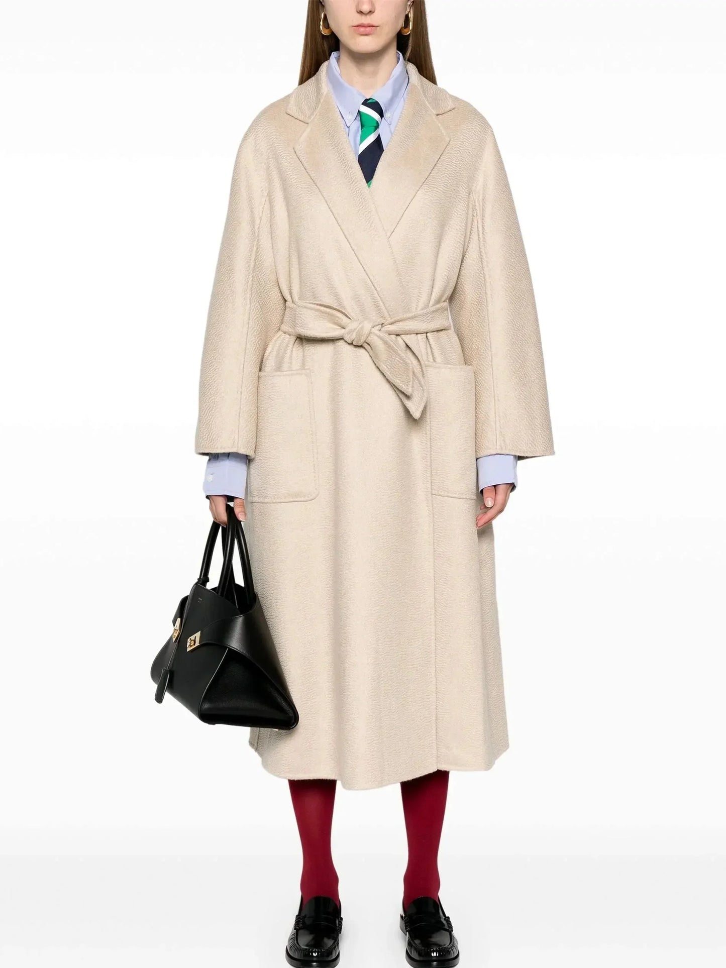 Belted Cashmere and Wool Coat in Sand Beige - Coats