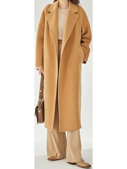 Belted Cashmere Wool Wrap Coat Caramel - Coats