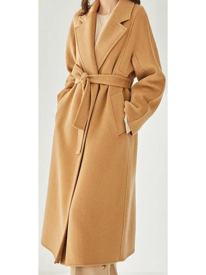 Belted Cashmere Wool Wrap Coat Caramel - Coats