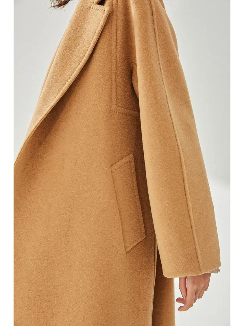 Belted Cashmere Wool Wrap Coat Caramel - Coats